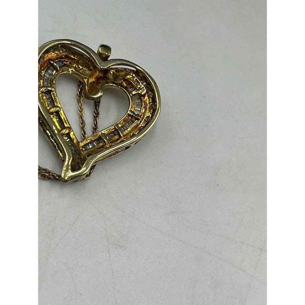 Vintage GTRJ Sterling Silver Vermeil 1/2 cttw‎ Diamond Open Heart Necklace